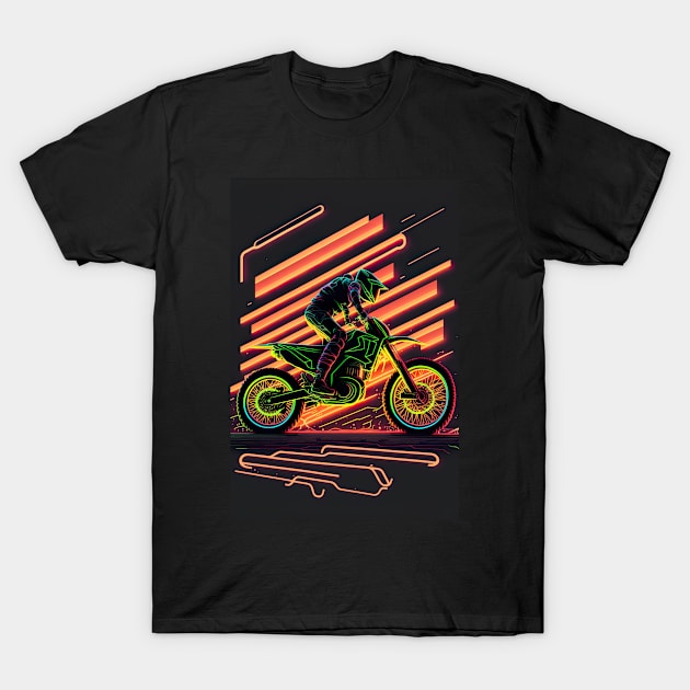 Cyber Future Dirt Bike With Neon Colors T-Shirt by KoolArtDistrict